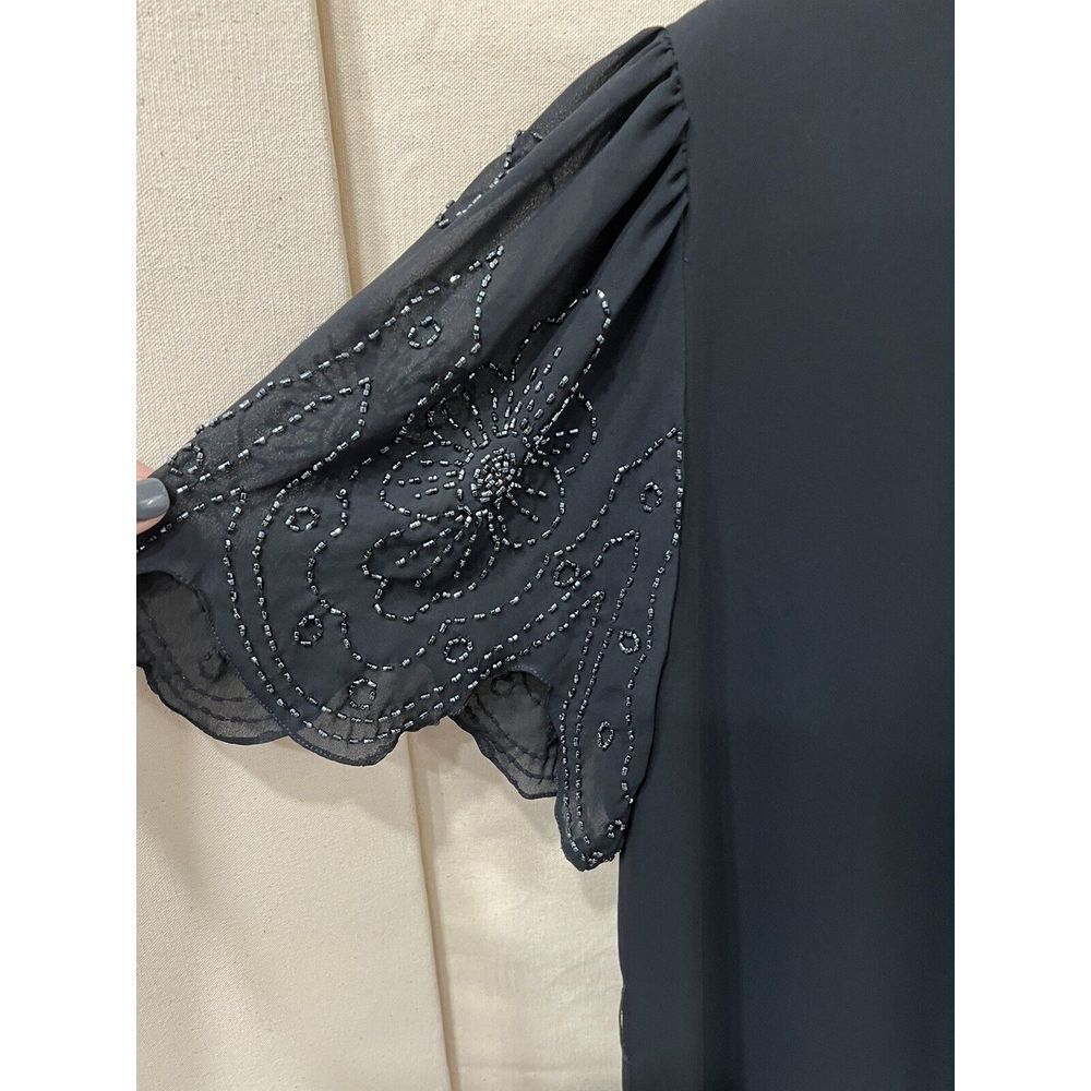 Vintage Jack Bryan Black Beaded V-Neck Floral Bead Evening Dress 14 - Picture 6 of 6